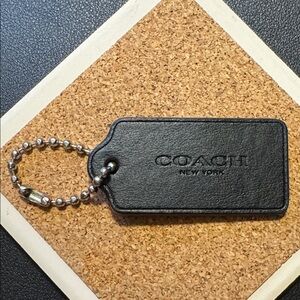Coach Black Leather Tag Keychain
